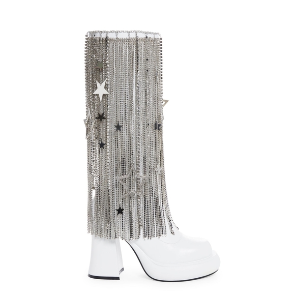 Sugar Thrillz Starlet Effect Platform Boots White And Silver
